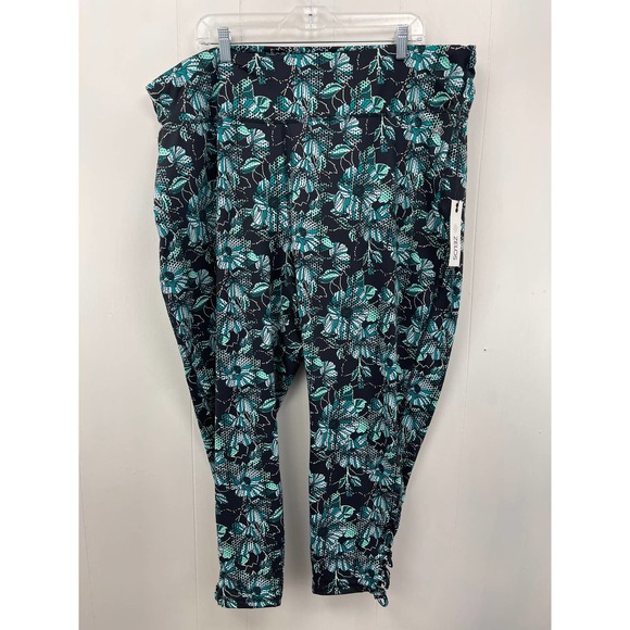 ZELOS Pants & Jumpsuits Zelos Womens Pants Size 3x Green Black Flowers Activewear Stretchy